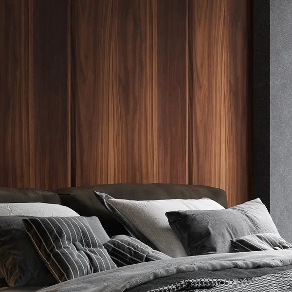Bespoke pet furniture in a warm walnut bedroom